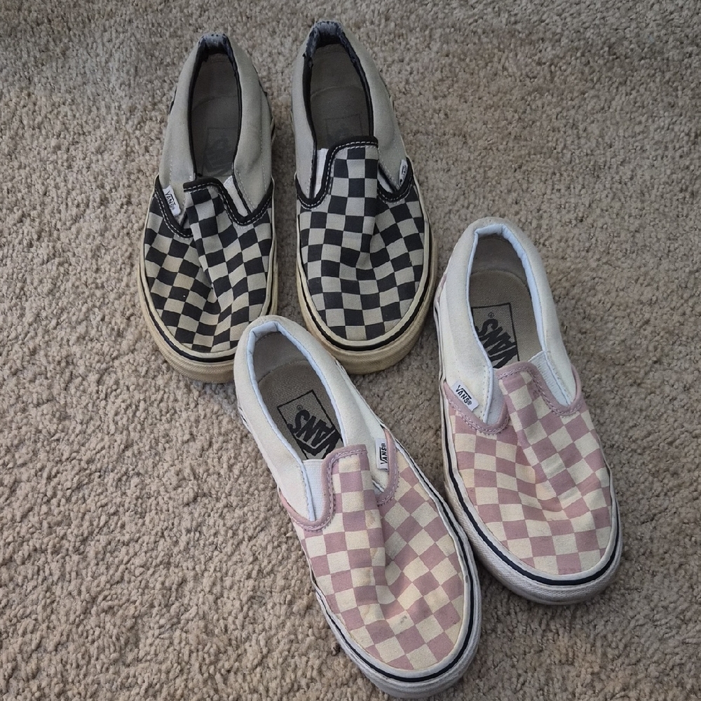 Vans Kids Checkered Slip-On Sneakers - Black and Pink